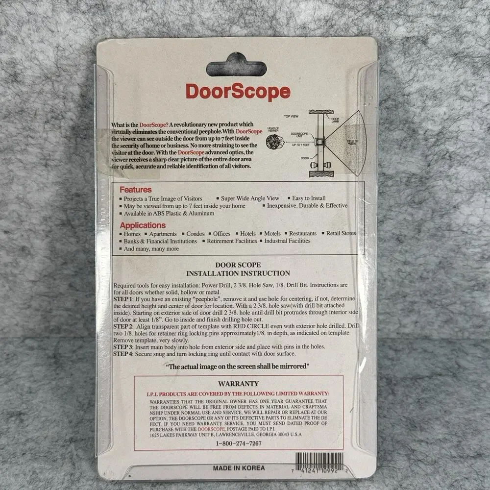 New Genuine DoorScope Door Scope DS 1000 Super Wide Angle View 7ft Inside Home